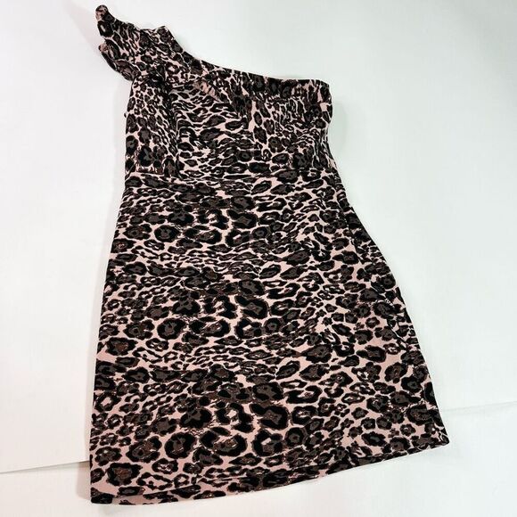 Parker Black Mini Dress Womens 16 JoJo One Shoulder Ruffle Leopard Print new - Picture 4 of 12
